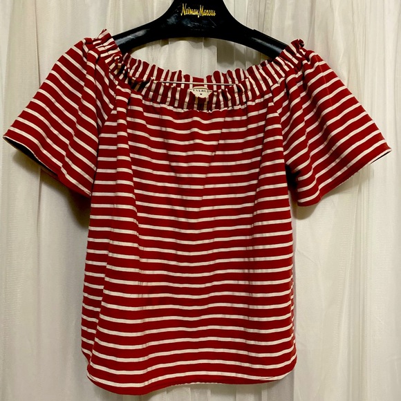 Everly blouse off shoulder elastic neckline striped with bell sleeves medium - Picture 1 of 4